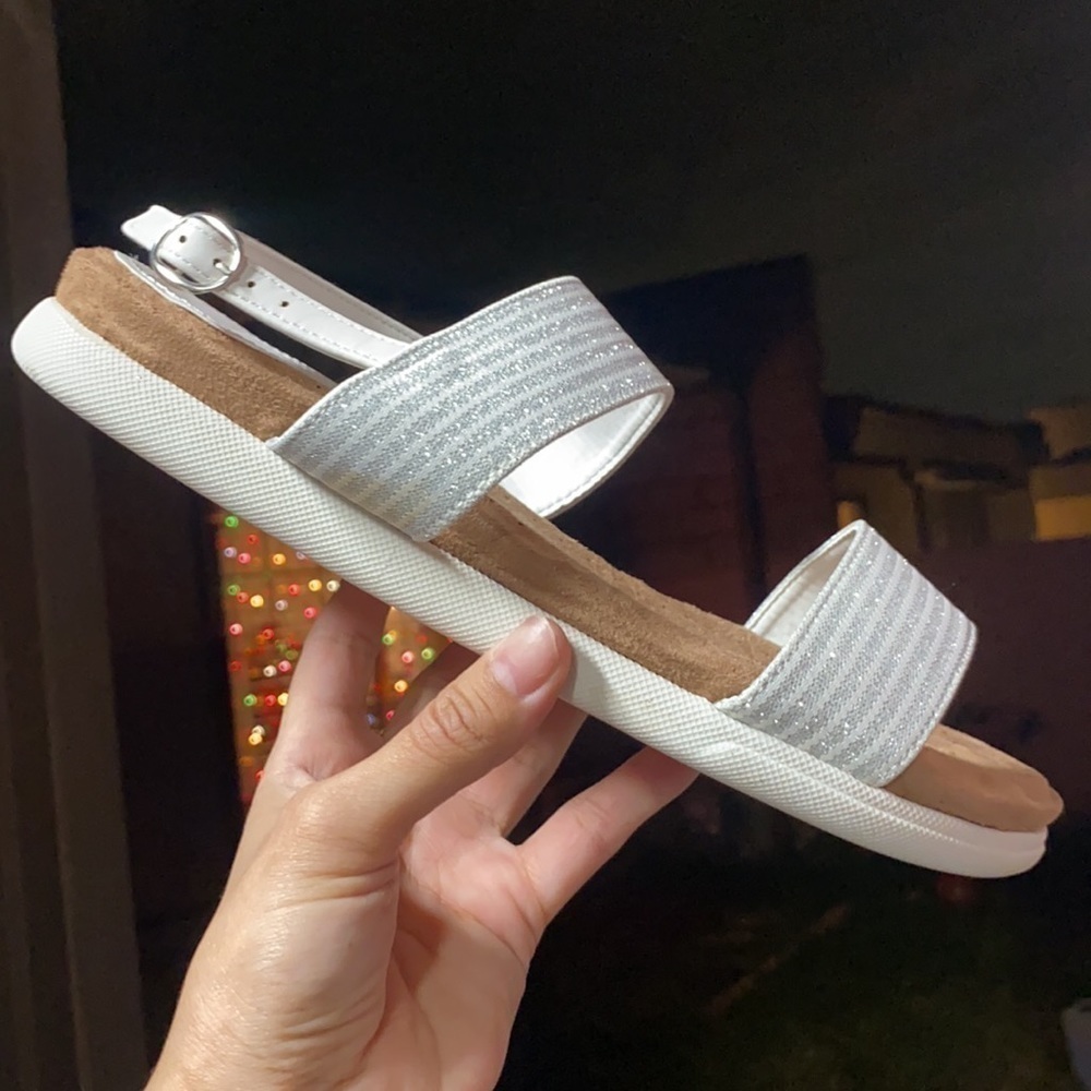 White Vegan Double Strap Comfort Footbed Sandals